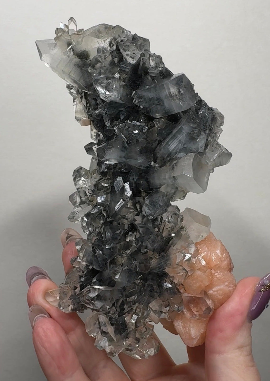 Diamond/Pink Apophyllite on Black Chalcedony | BDG