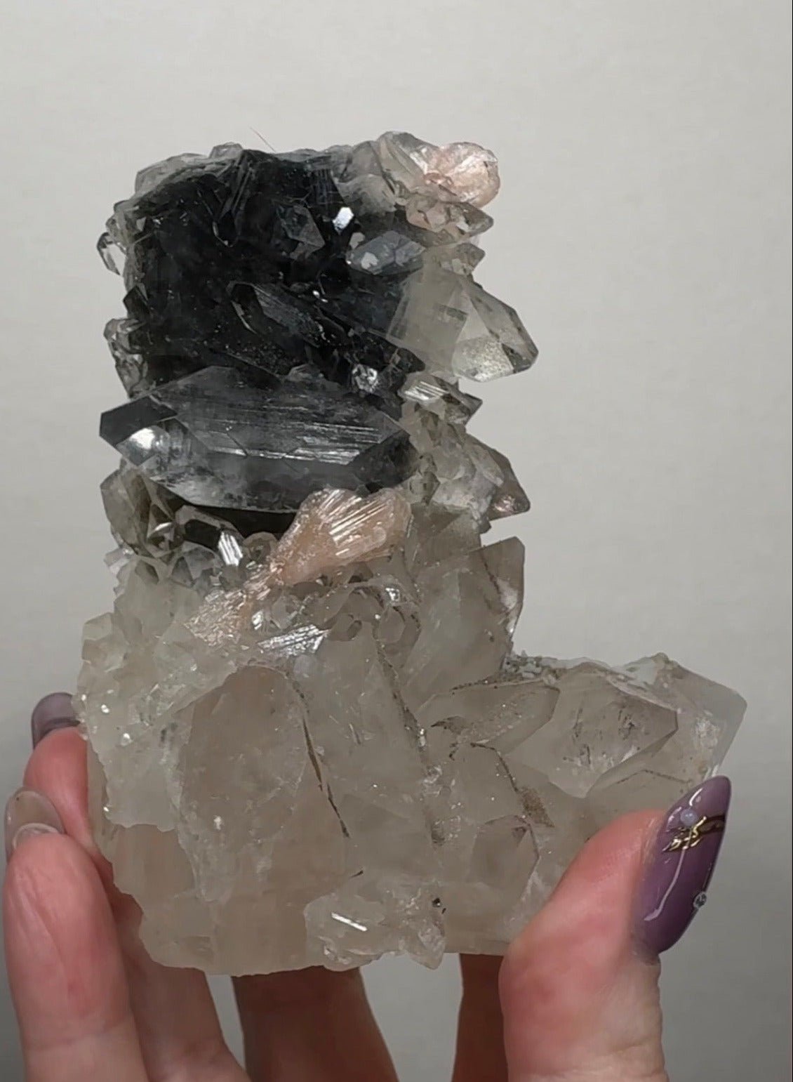 Diamond/Pink Apophyllite on Black Chalcedony with sugar | BDE