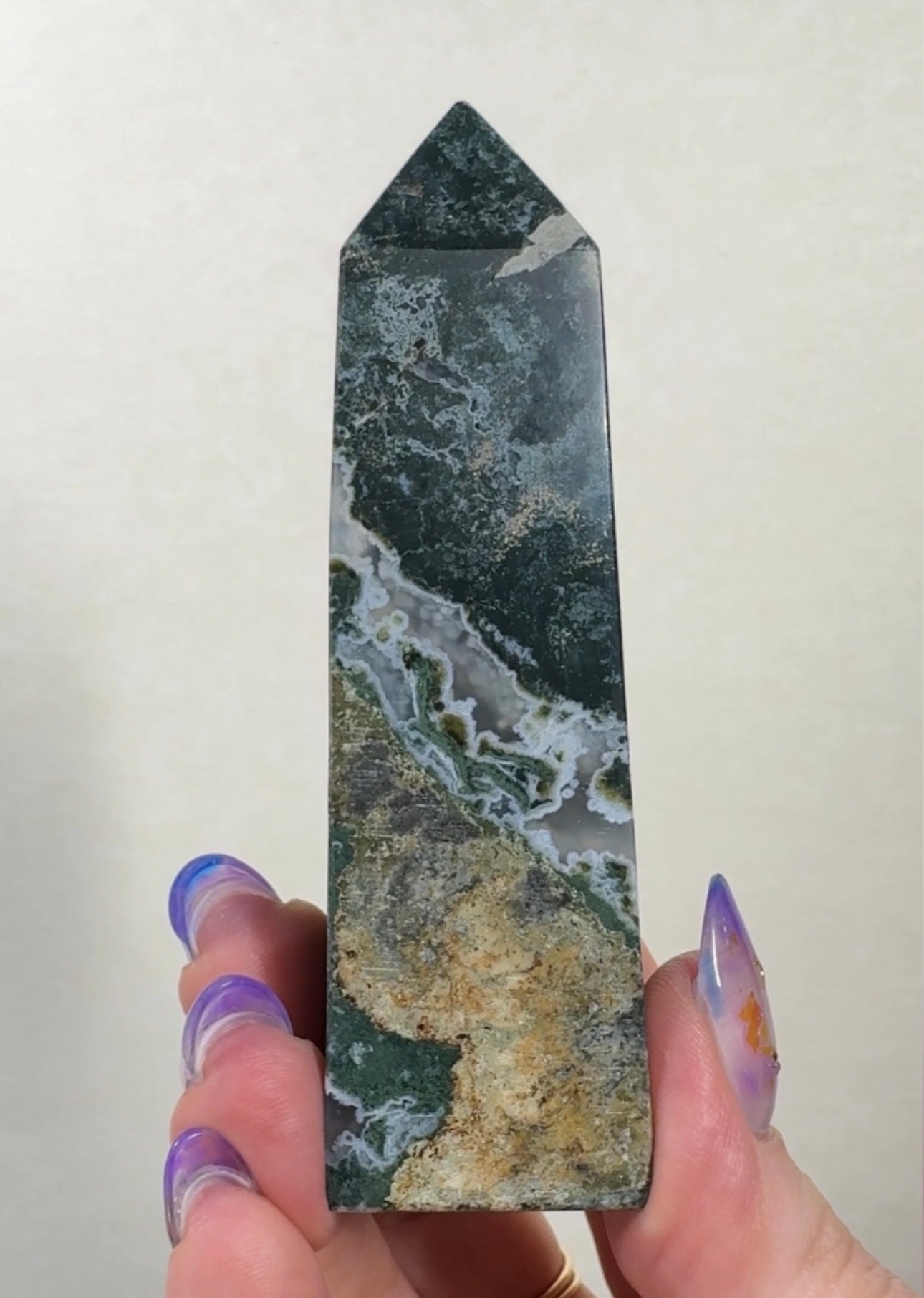 Moss Agate Tower with Pyrite inclusions | SM5
