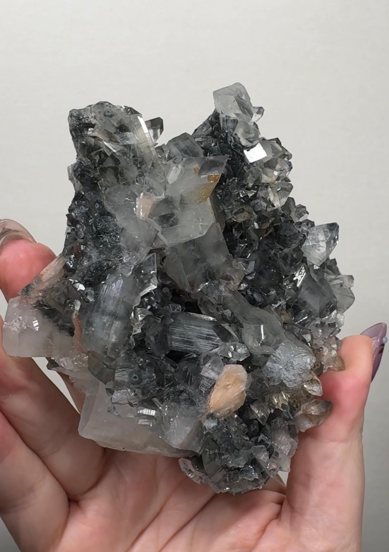 Apophyllite on Black Chalcedony with gold sugar