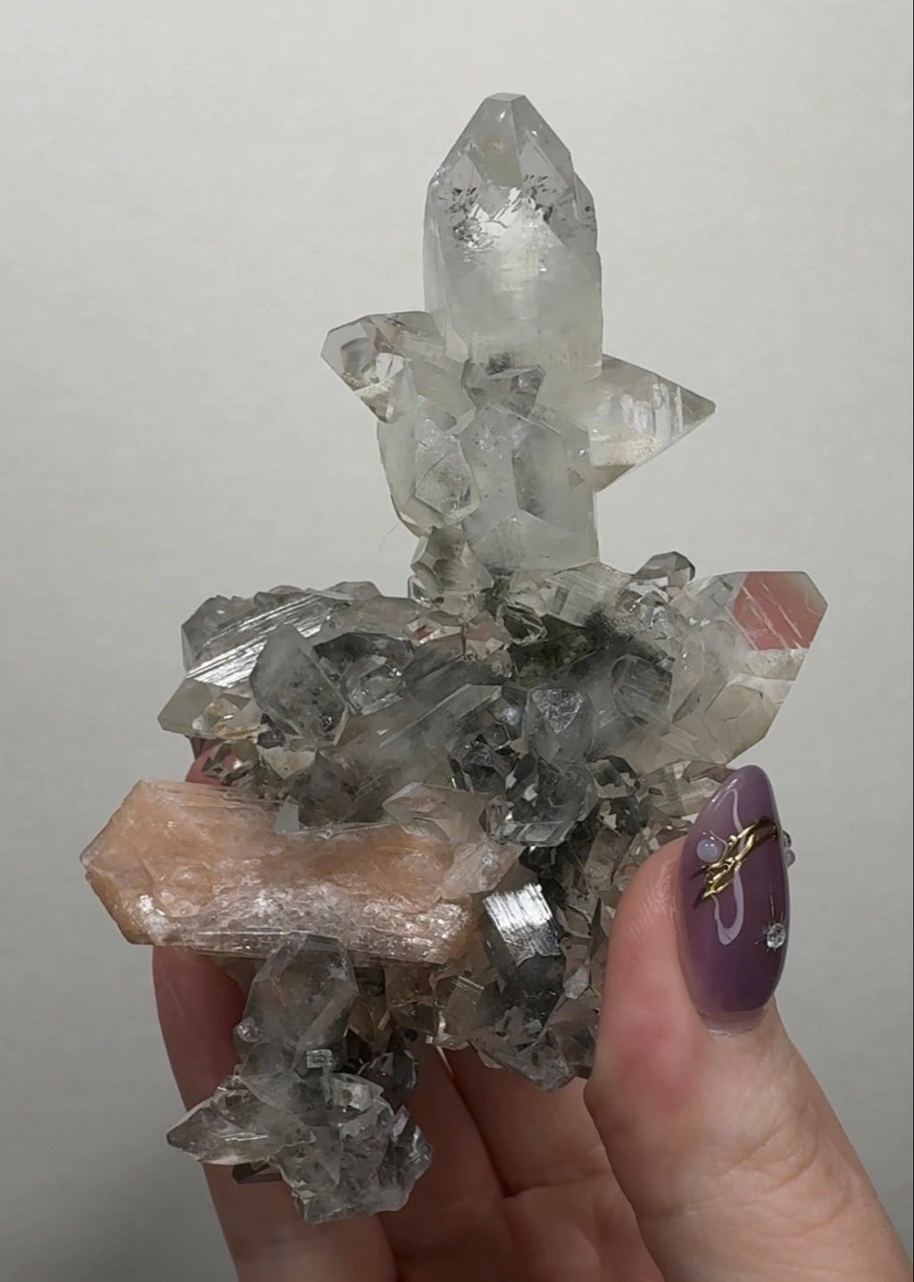 Diamond/Pink Apophyllite on Black Chalcedony | BDO