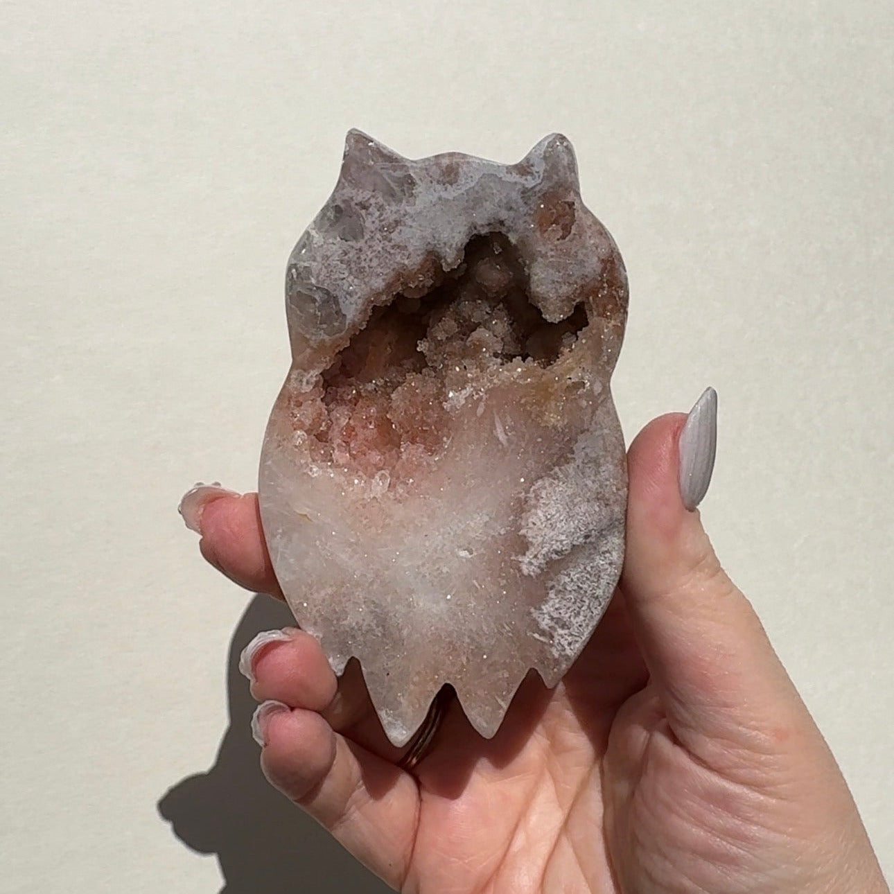 Druzy Pink Amethyst Owl