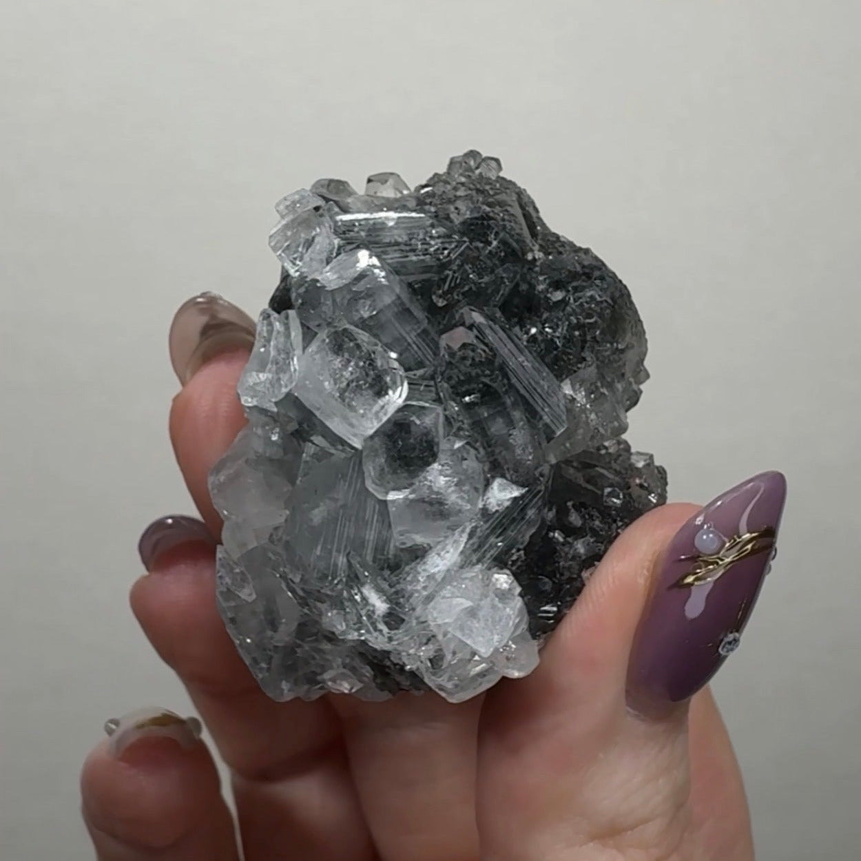 Diamond Apophyllite on Black Chalcedony