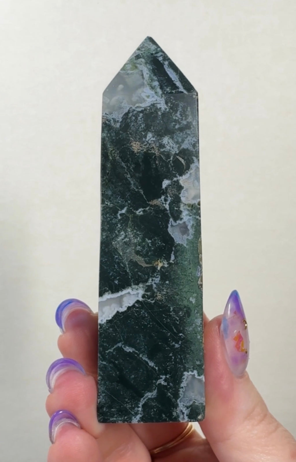 Moss Agate Tower with Pyrite inclusions | SM5