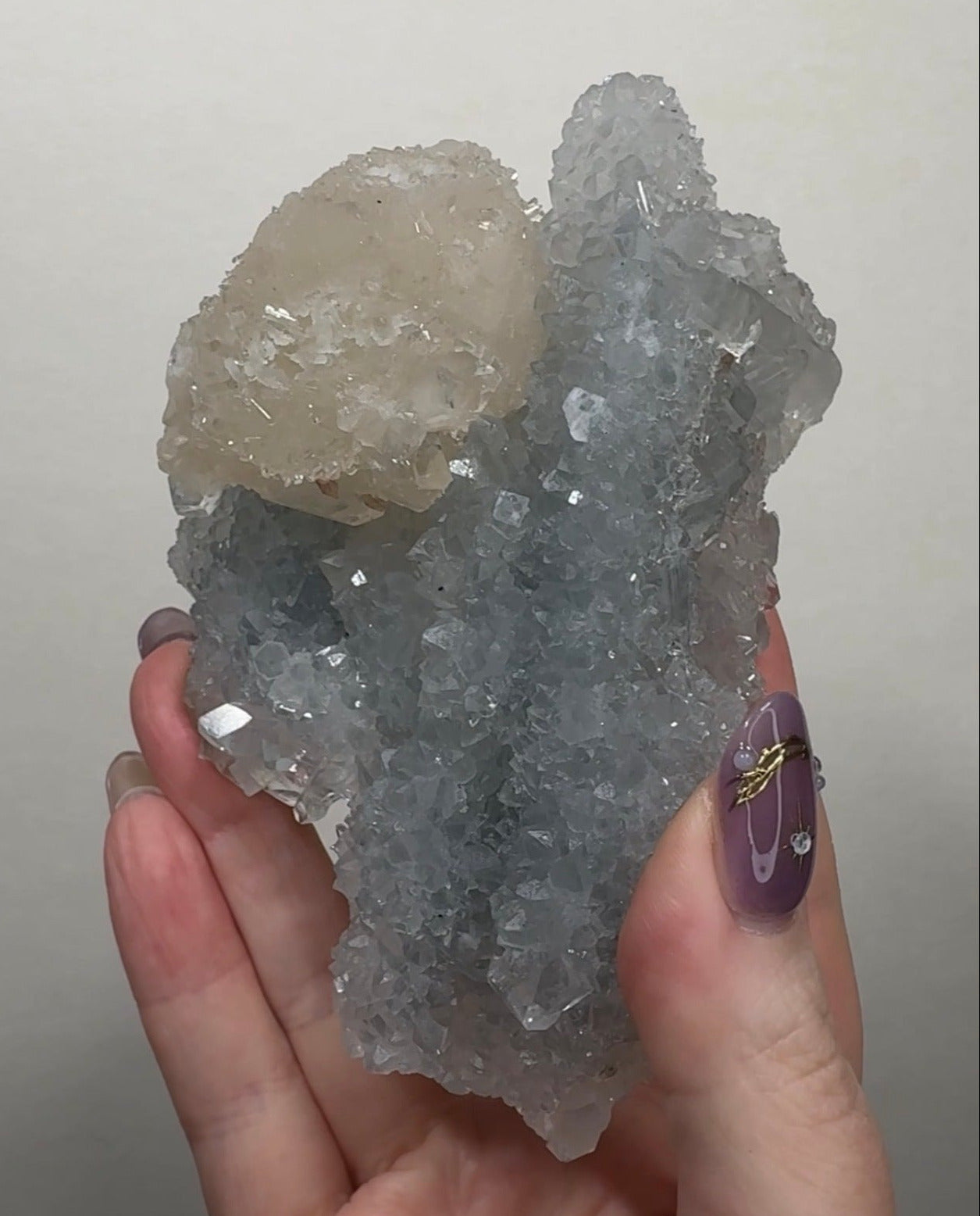 Apophyllite and Calcite on Chalcedony