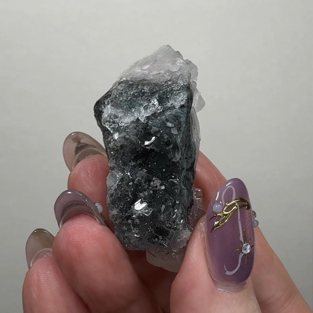 Diamond Apophyllite on Black Chalcedony