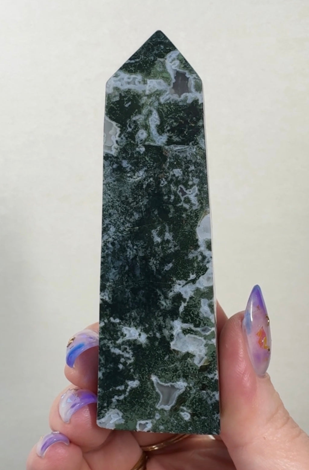 Moss Agate Tower with Pyrite inclusions | SM1