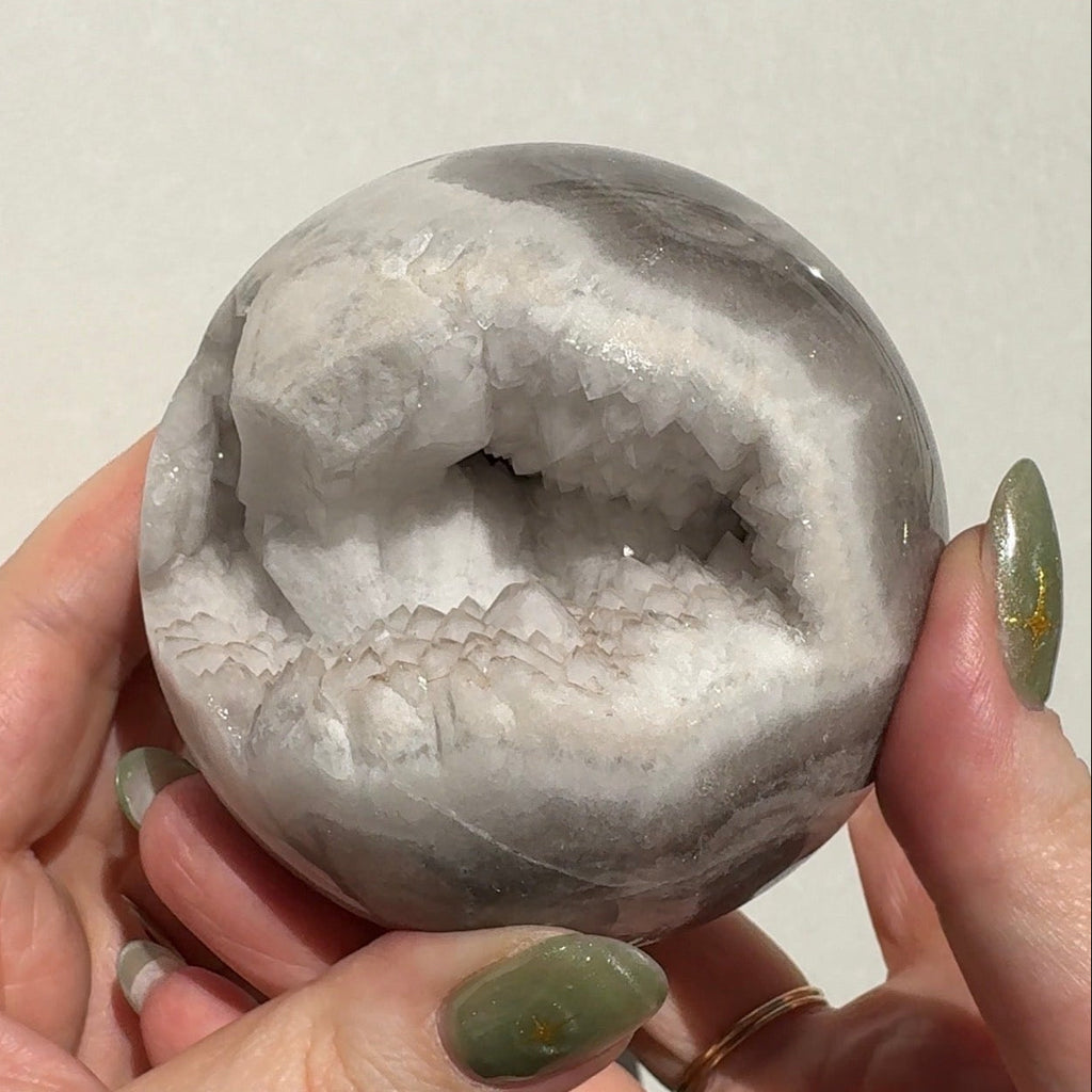 Druzy White Quartz Agate Sphere