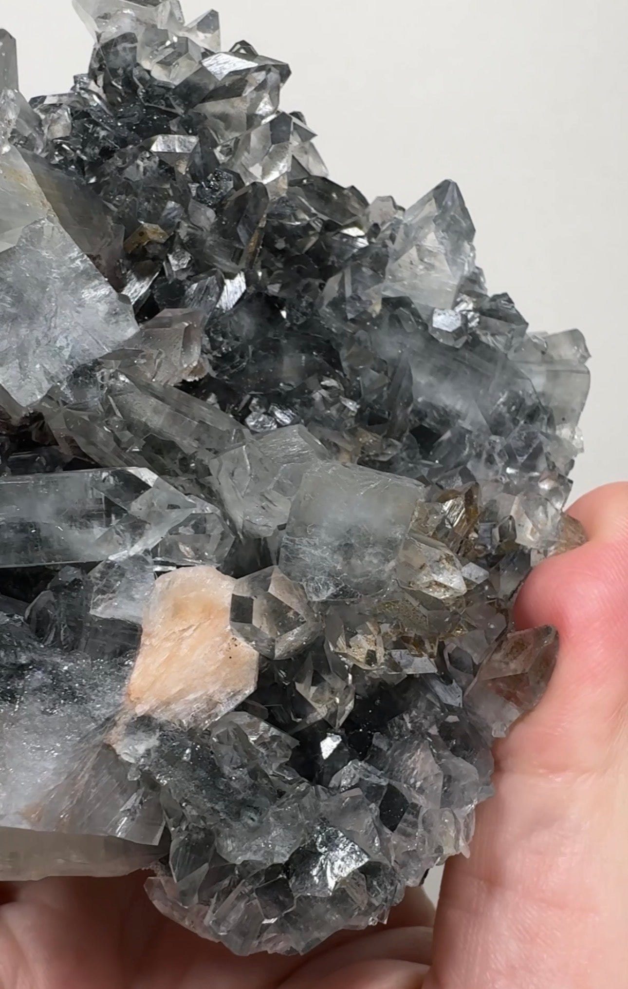 Apophyllite on Black Chalcedony with gold sugar