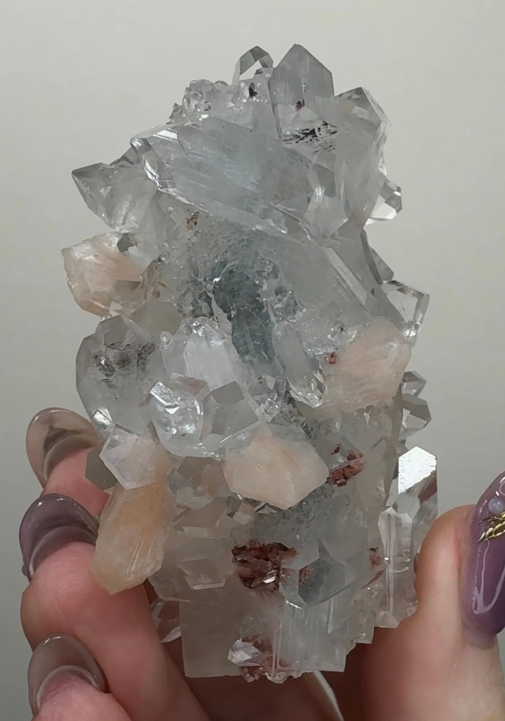 Diamond/Pink Apophyllite on Chalcedony with Red Heulandite | BDN