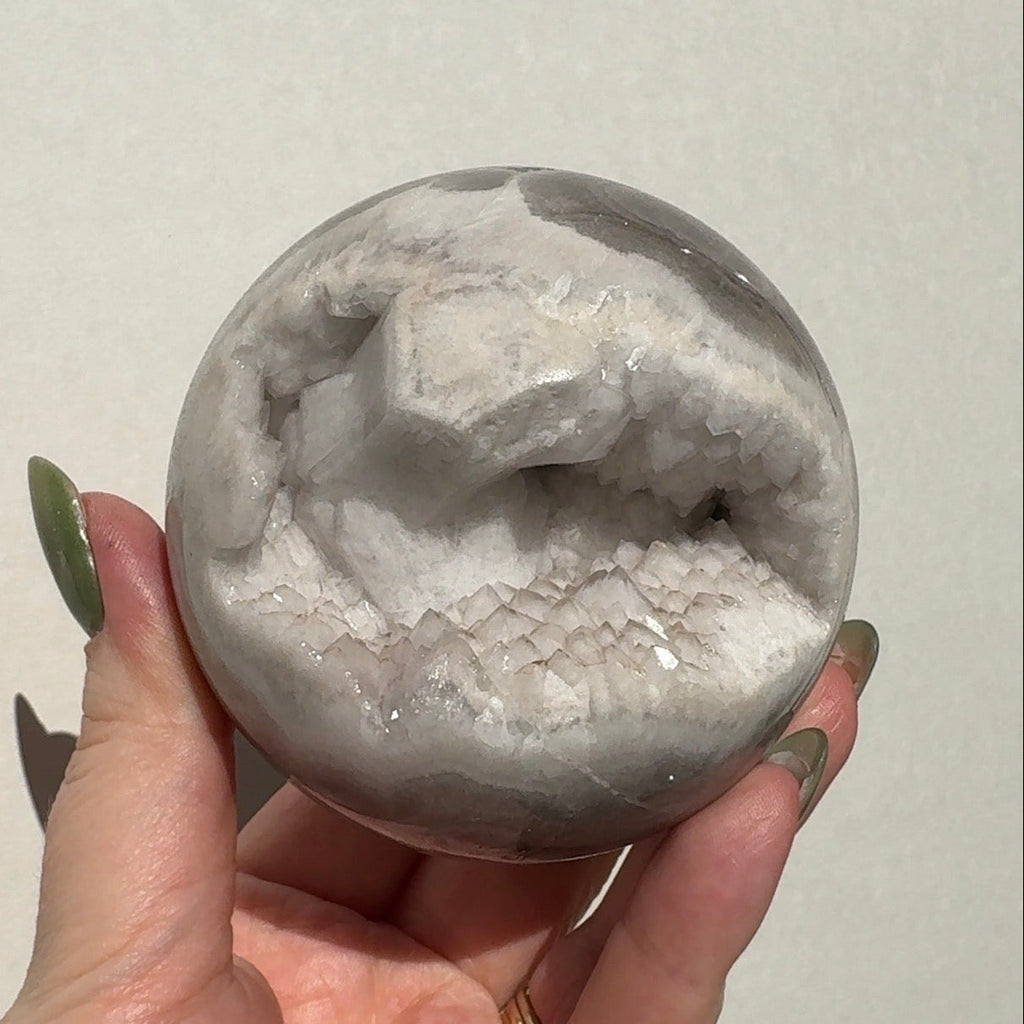 Druzy White Quartz Agate Sphere