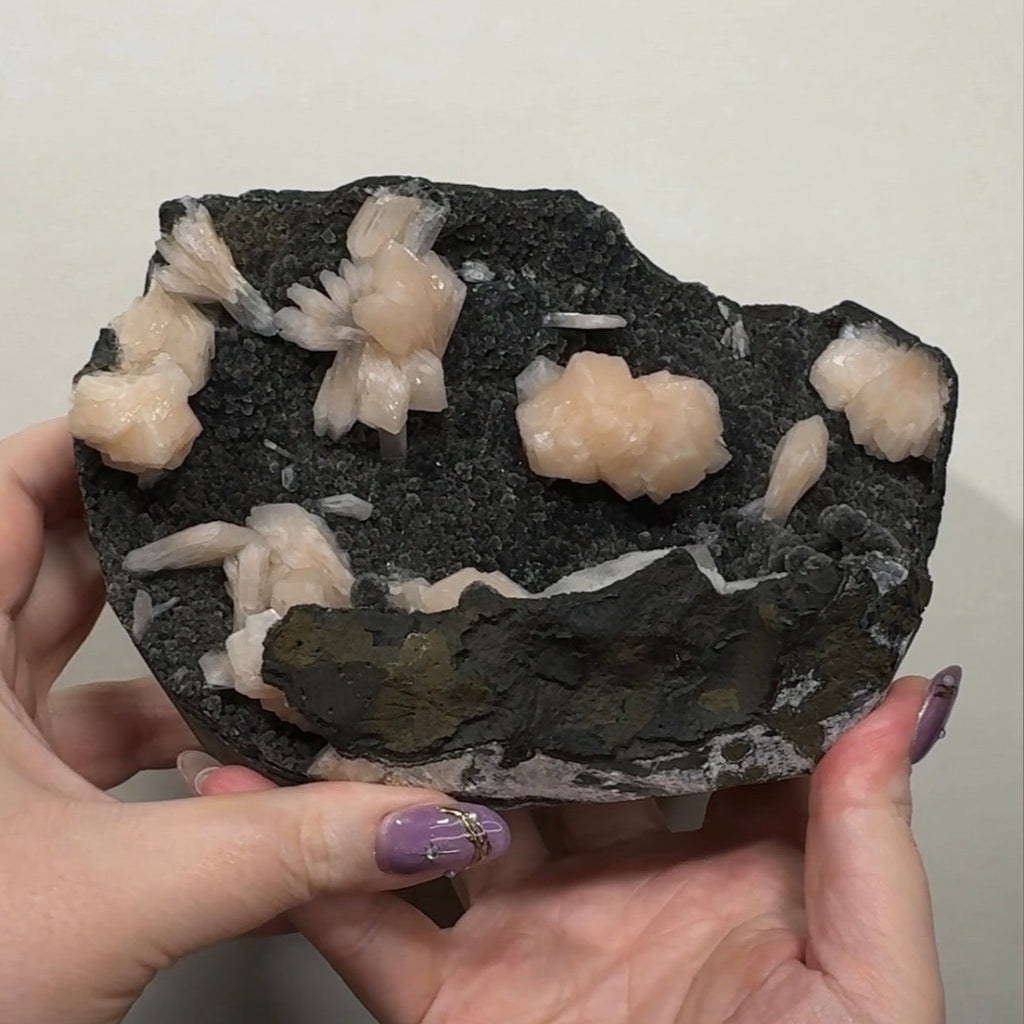 Pink Apophyllite on Black Chalcedony