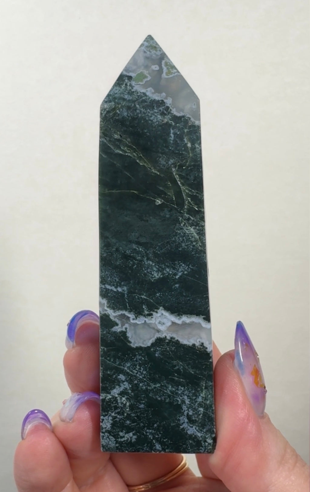 Moss Agate Tower with Pyrite inclusions | SM5