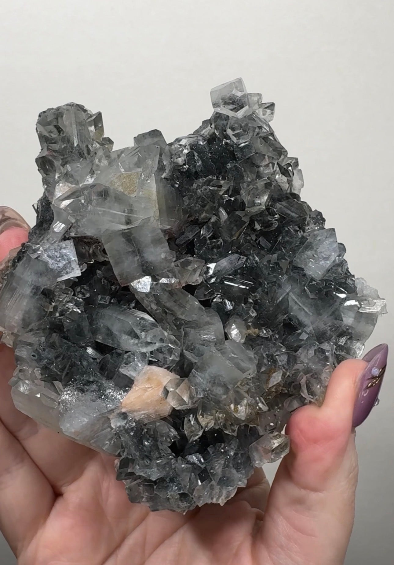 Apophyllite on Black Chalcedony with gold sugar