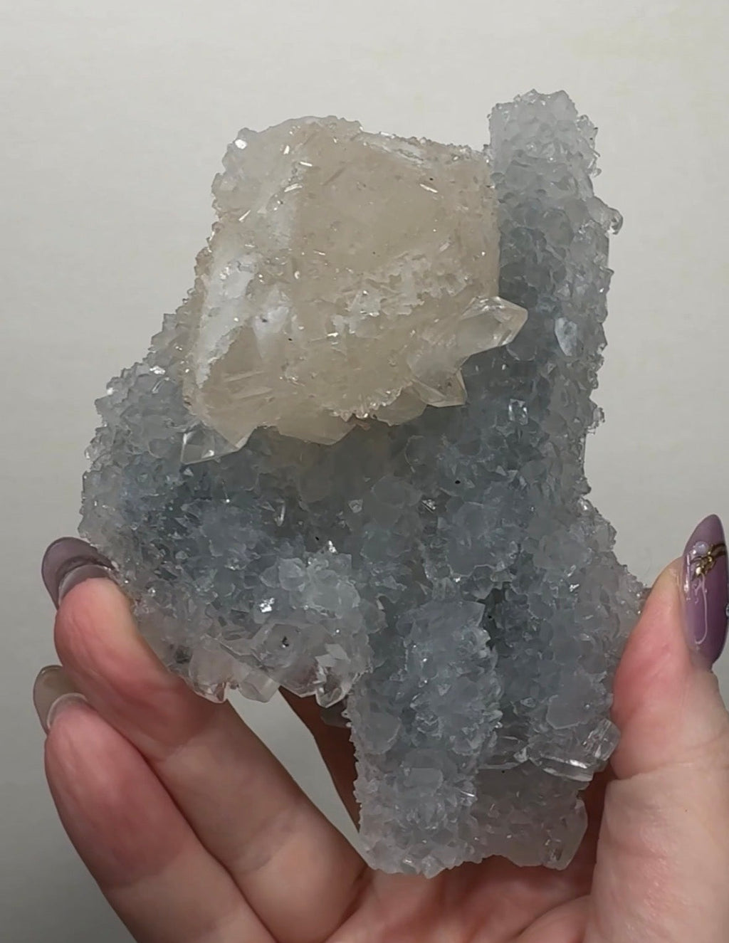 Apophyllite and Calcite on Chalcedony
