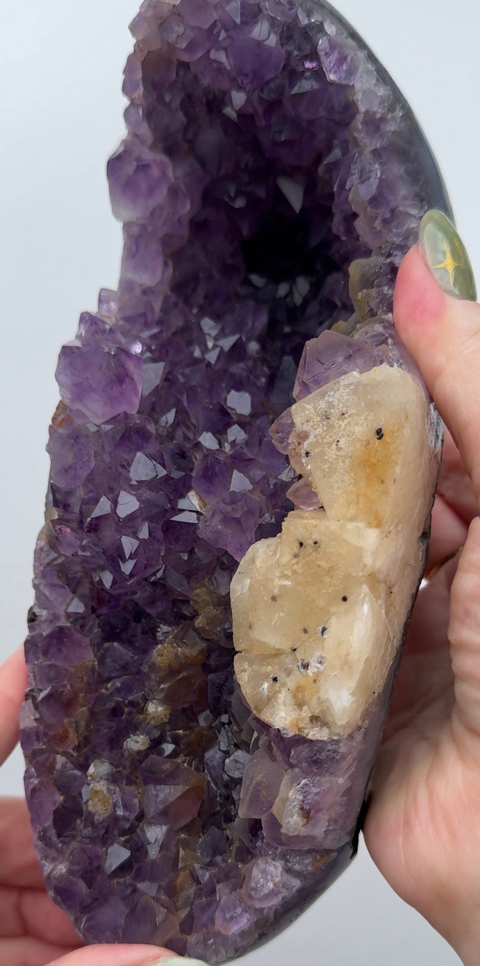 XL Purple Amethyst on stand with Calcite