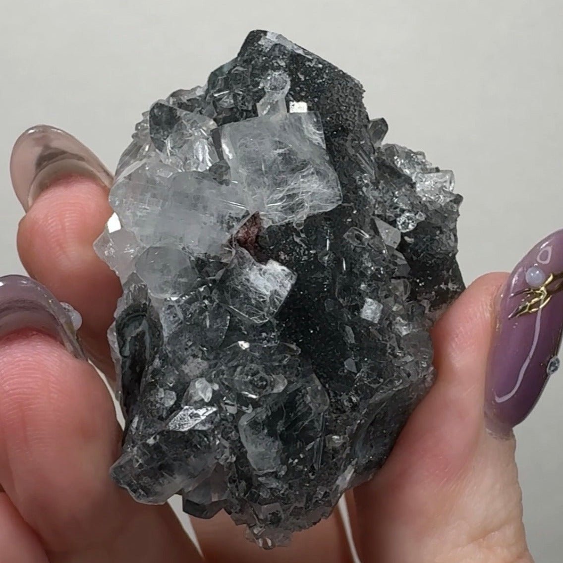Diamond Apophyllite on Black Chalcedony