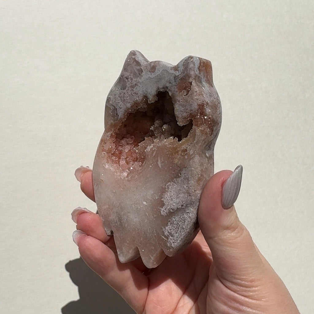 Druzy Pink Amethyst Owl