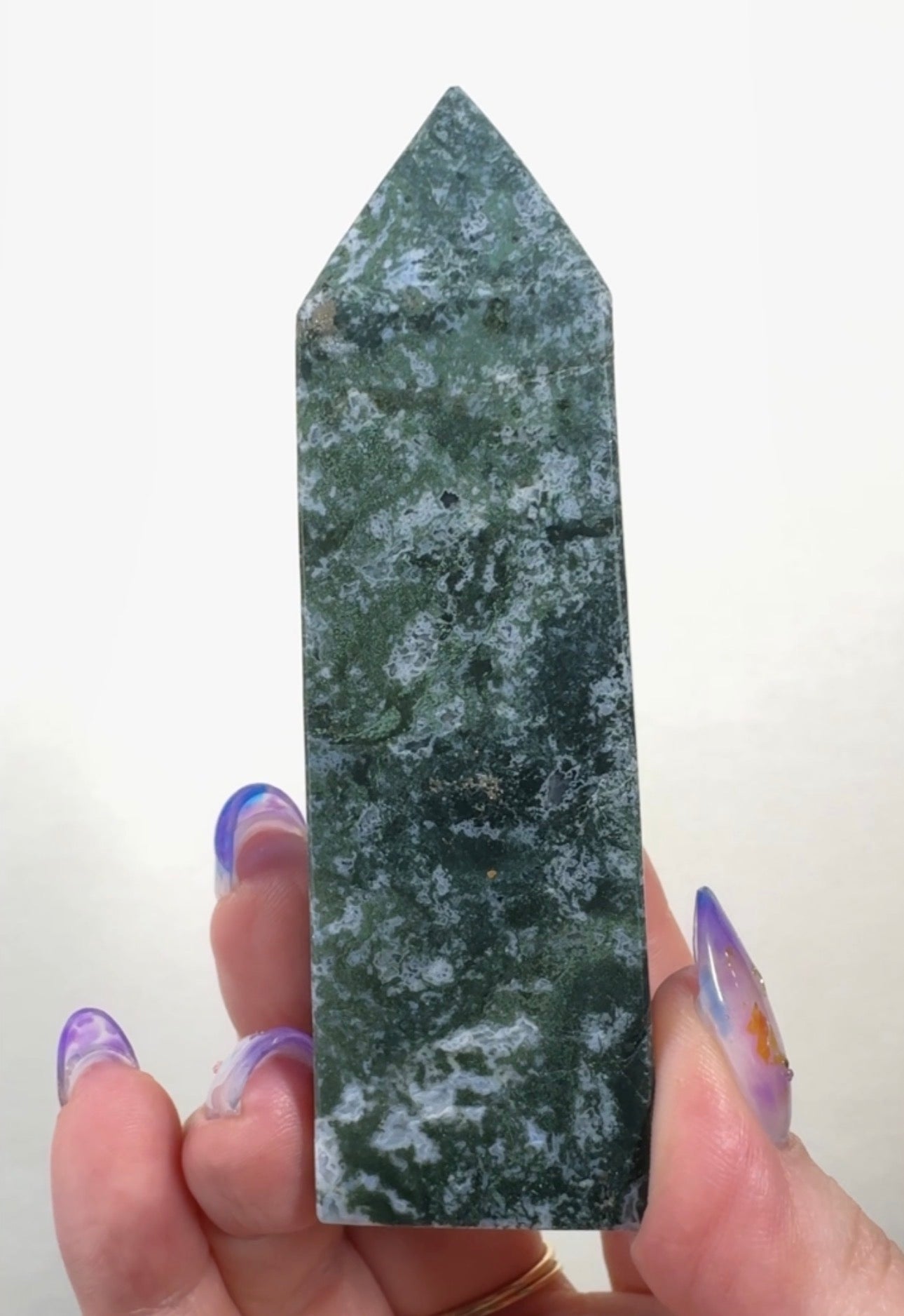 Moss Agate Tower with Pyrite inclusions | SM7