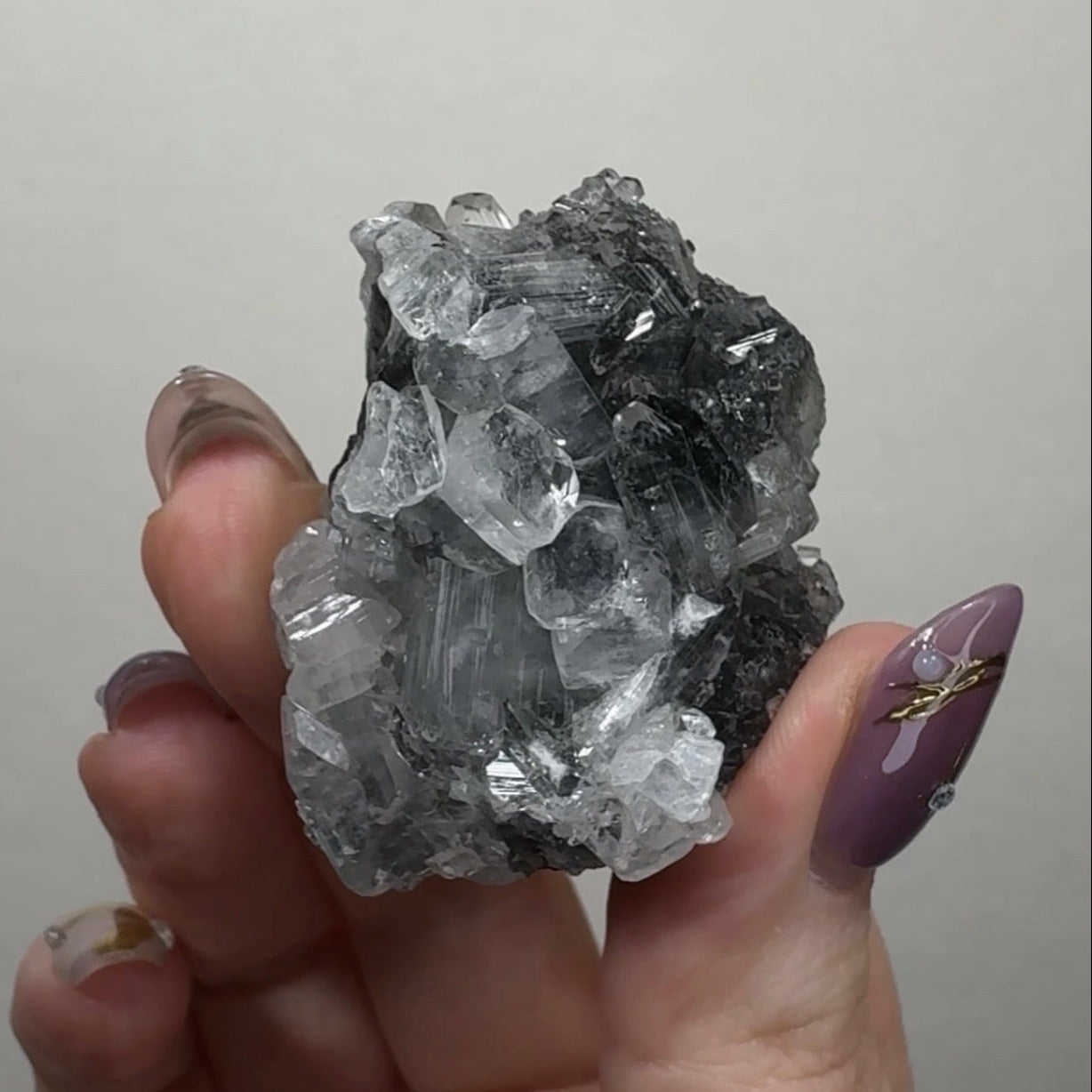 Diamond Apophyllite on Black Chalcedony