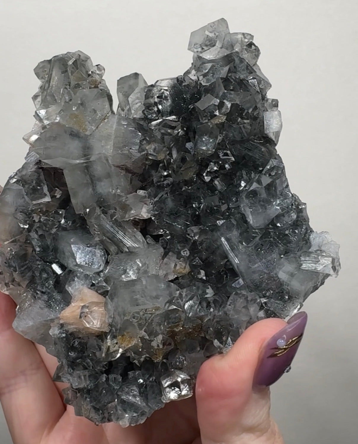 Apophyllite on Black Chalcedony with gold sugar
