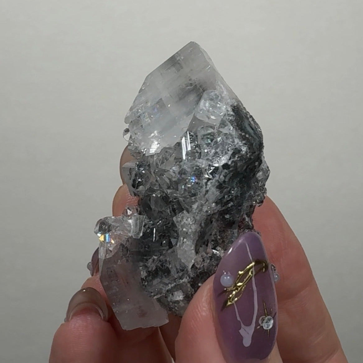 Diamond Apophyllite on Black Chalcedony