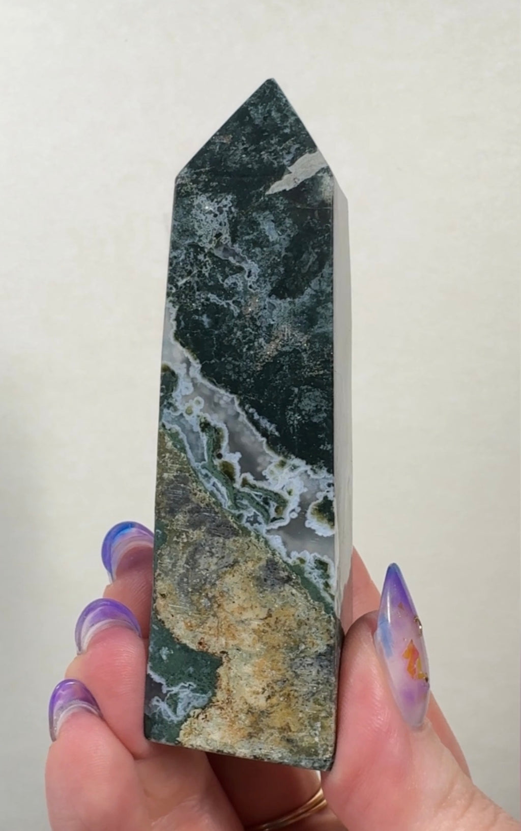 Moss Agate Tower with Pyrite inclusions | SM5