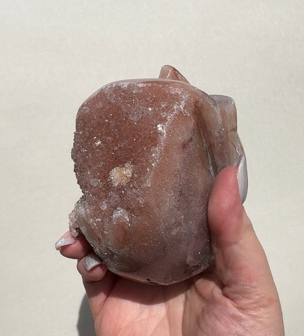 Druzy Pink Amethyst Skull with Green Jasper