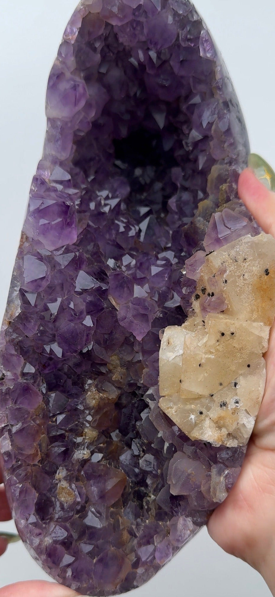 XL Purple Amethyst on stand with Calcite