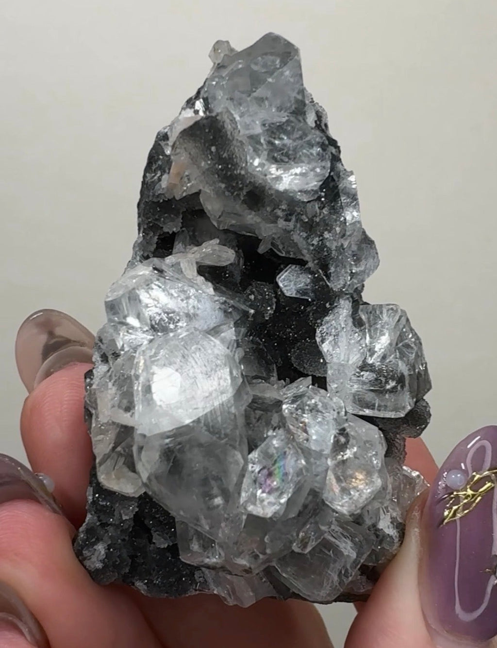 Diamond Apophyllite on Black Chalcedony