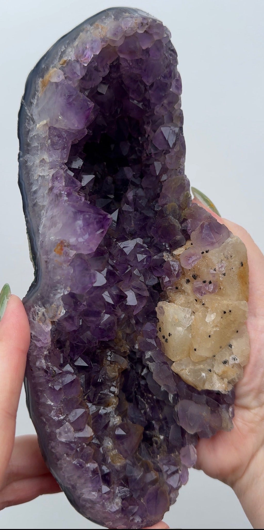 XL Purple Amethyst on stand with Calcite