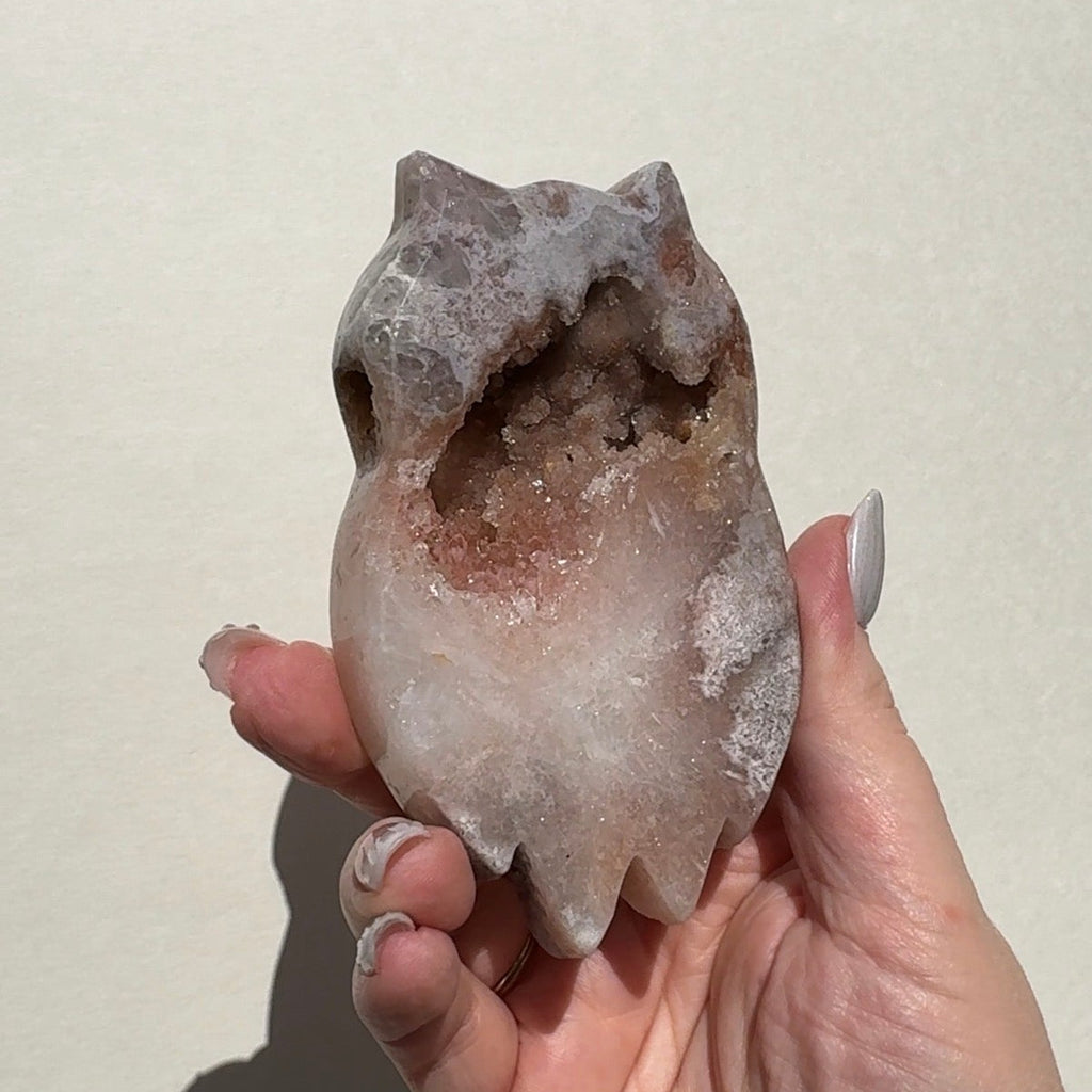 Druzy Pink Amethyst Owl