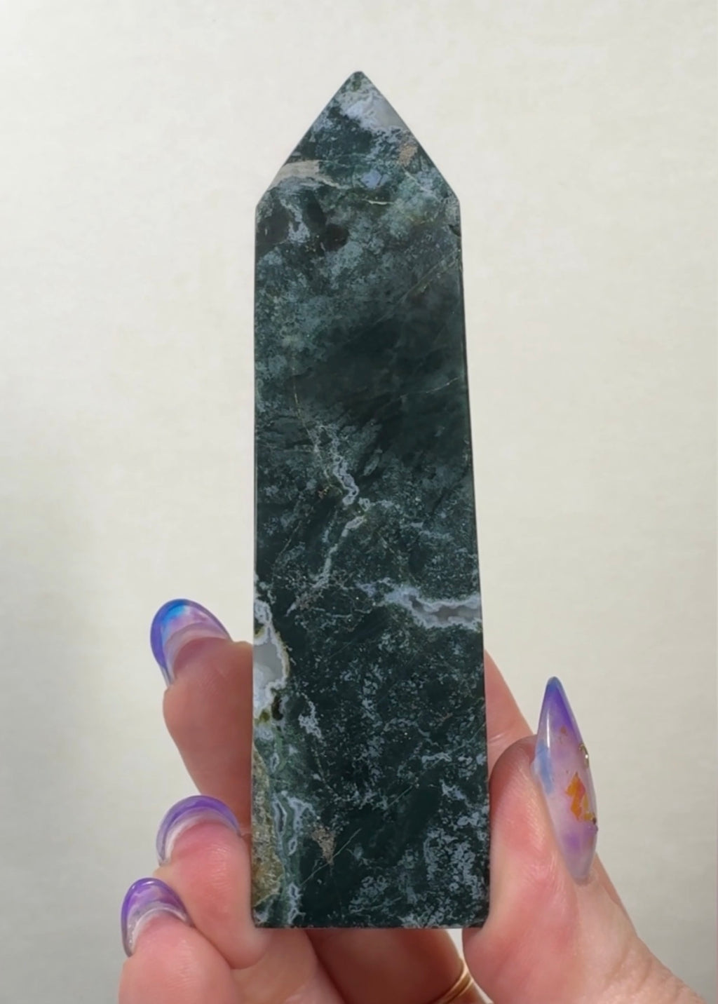 Moss Agate Tower with Pyrite inclusions | SM5