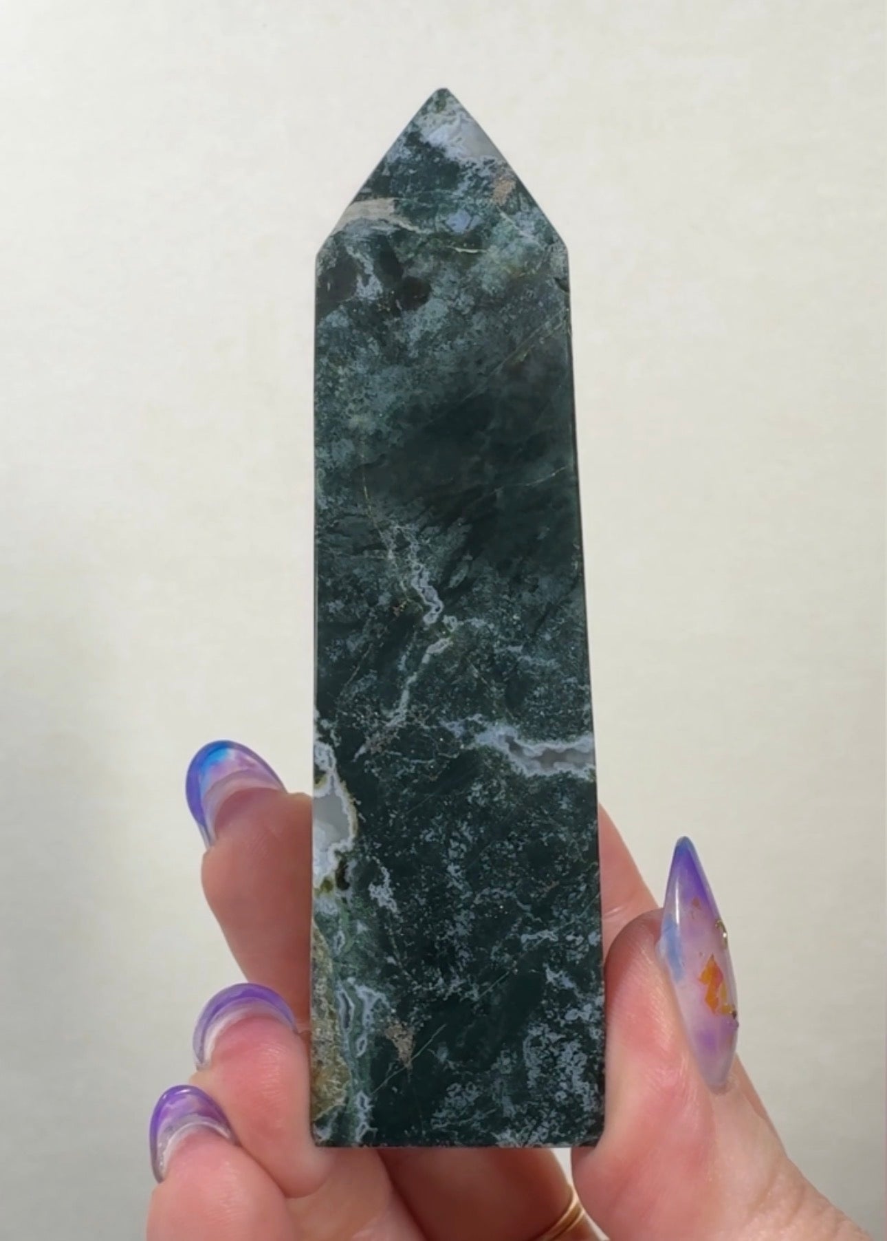 Moss Agate Tower with Pyrite inclusions | SM5