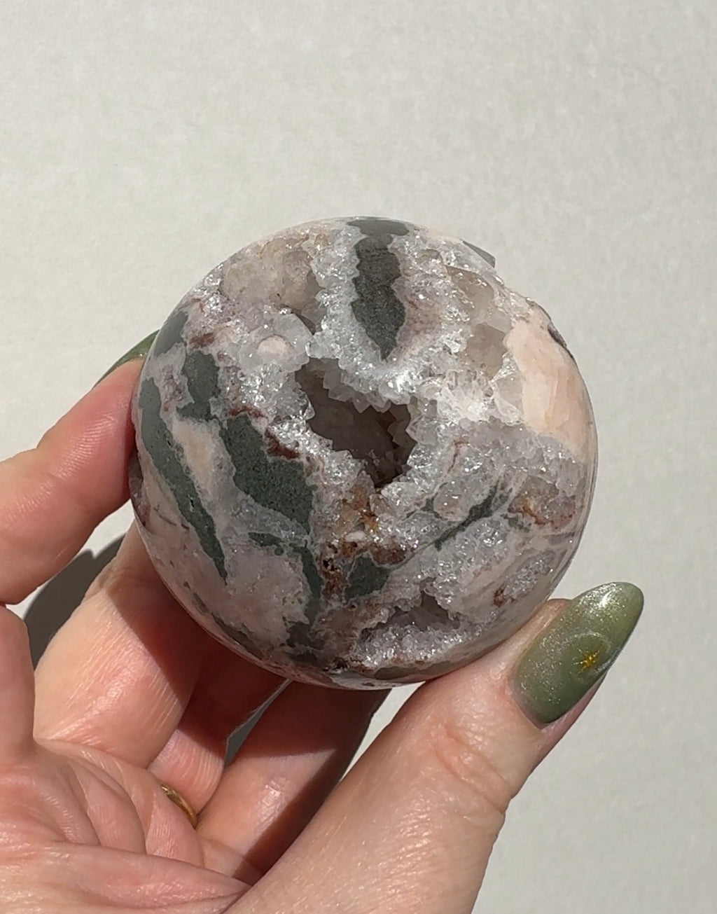 Druzy Pink Amethyst Sphere with Green Jasper