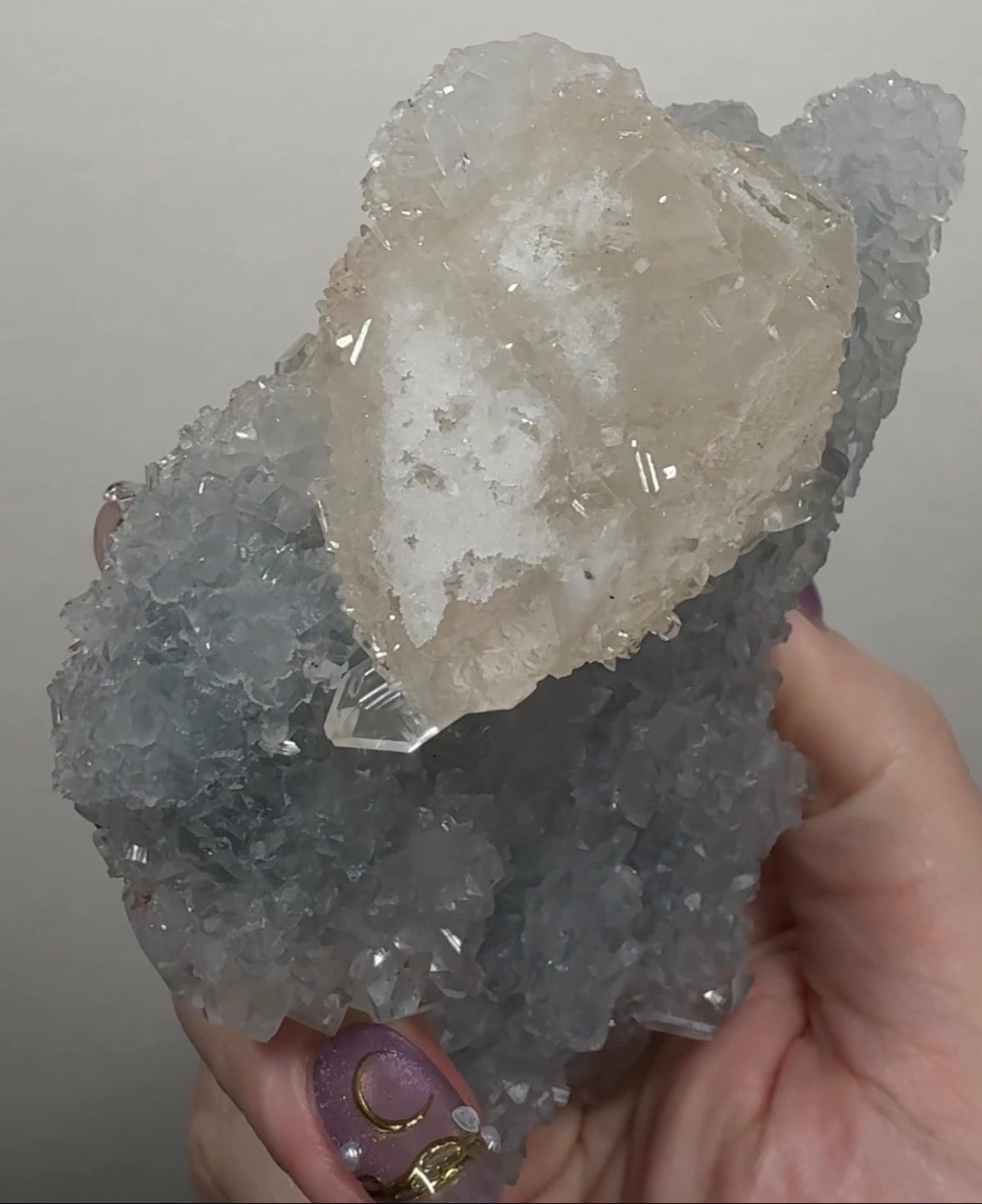Apophyllite and Calcite on Chalcedony