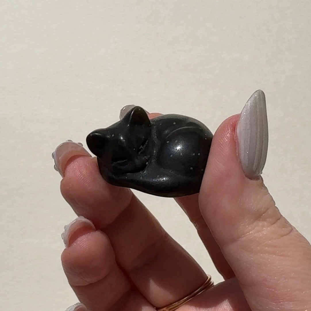 Golden Sheen Obsidian Cat
