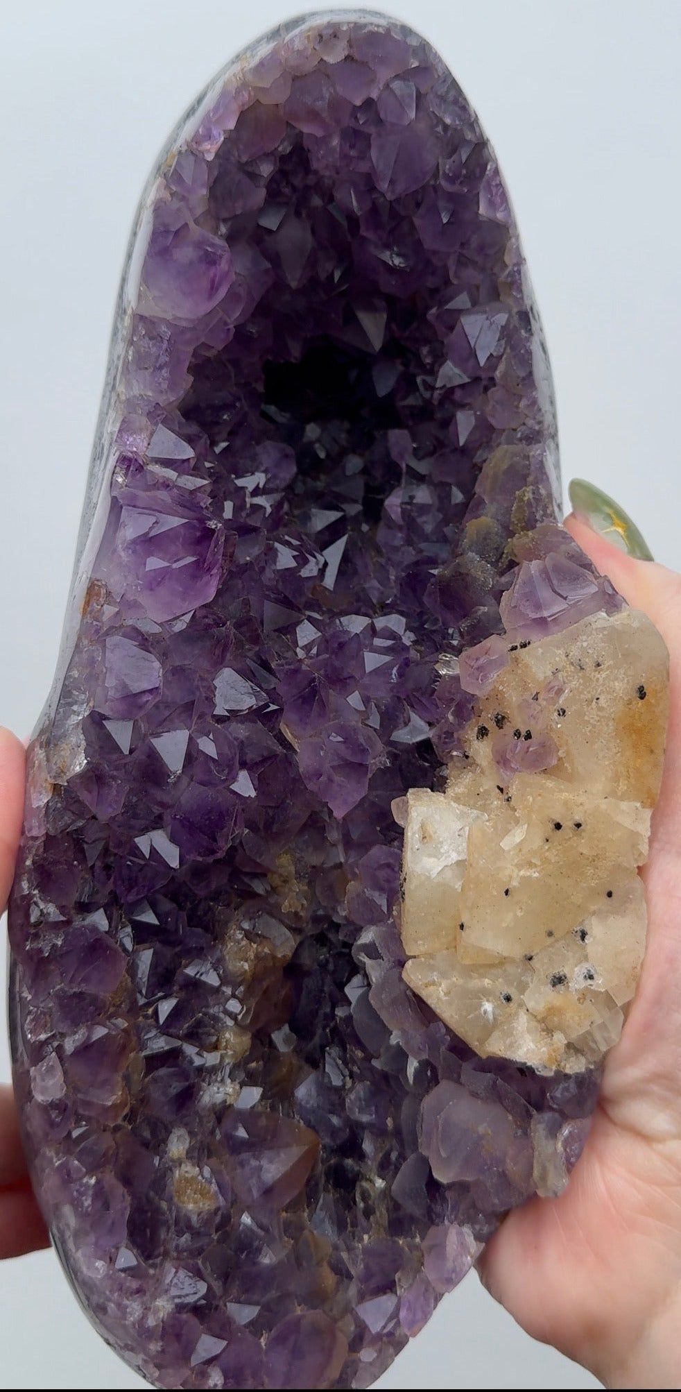 XL Purple Amethyst on stand with Calcite