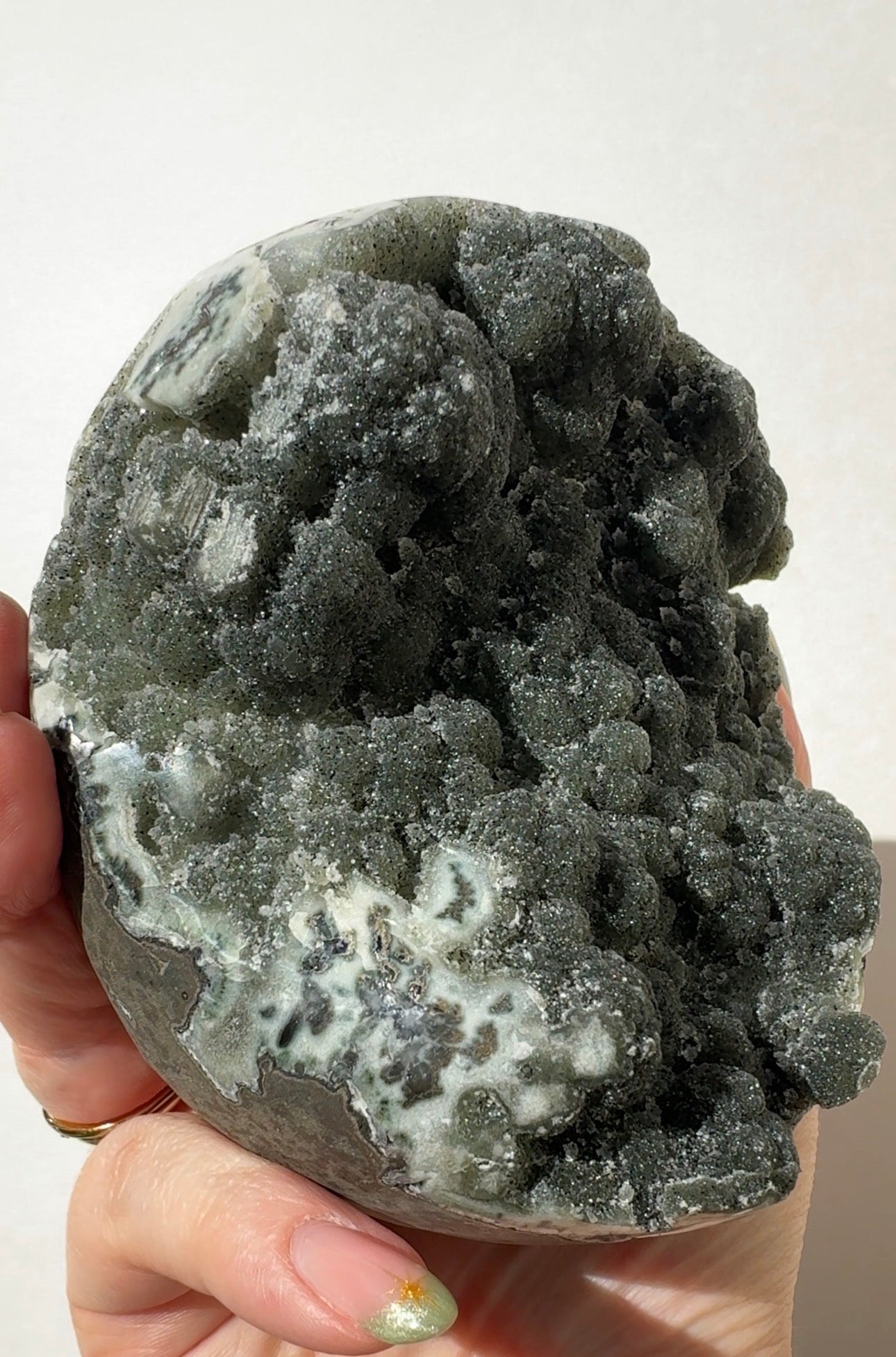 Black/Green Amethyst Half Sphere Cutbase