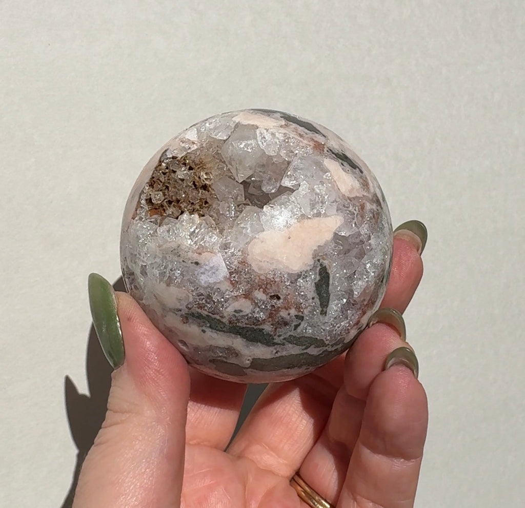 Druzy Pink Amethyst Sphere with Green Jasper