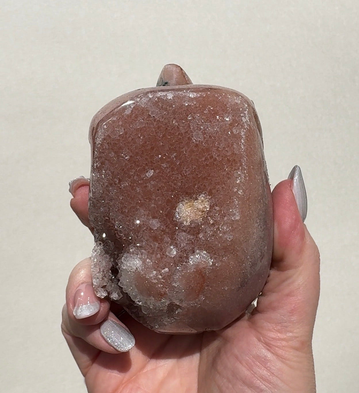 Druzy Pink Amethyst Skull with Green Jasper