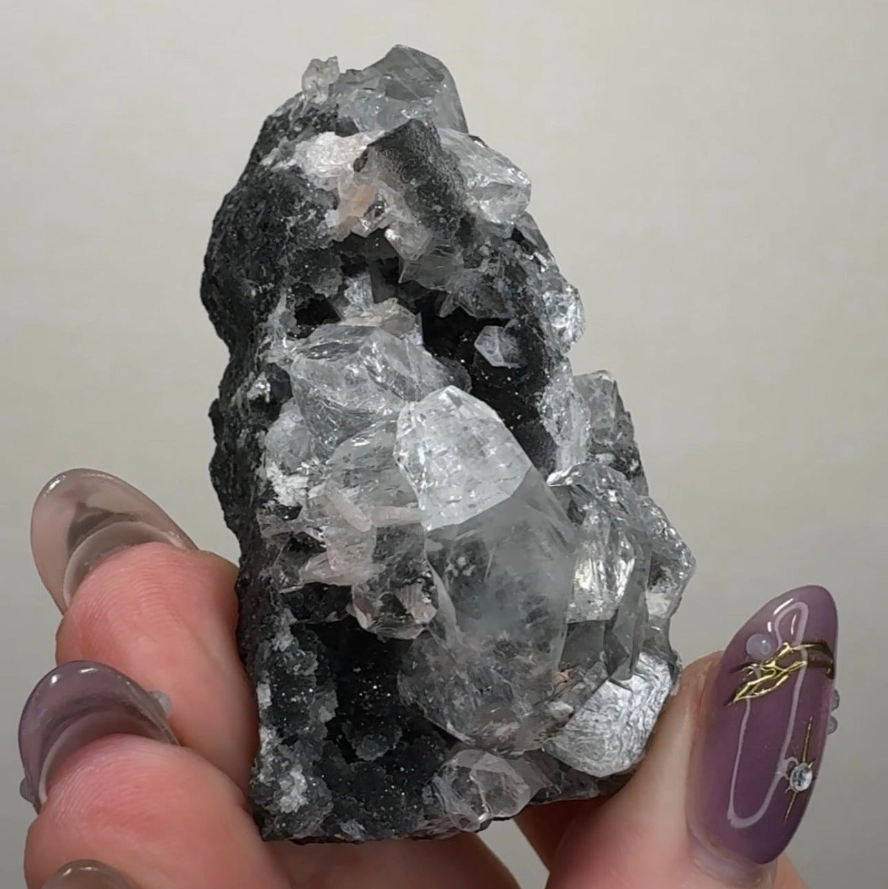 Diamond Apophyllite on Black Chalcedony