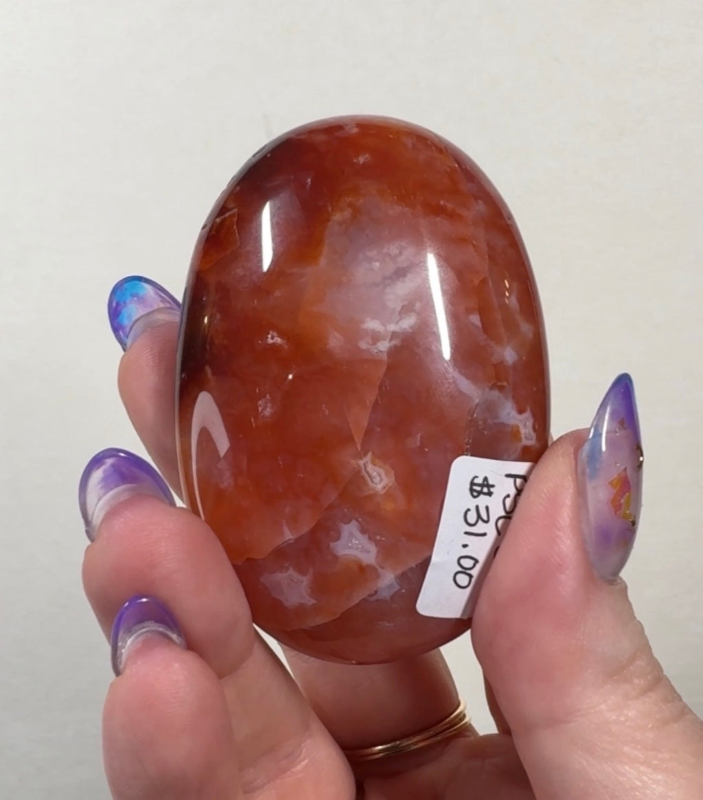 Pink Carnelian Palmstone | PSC6
