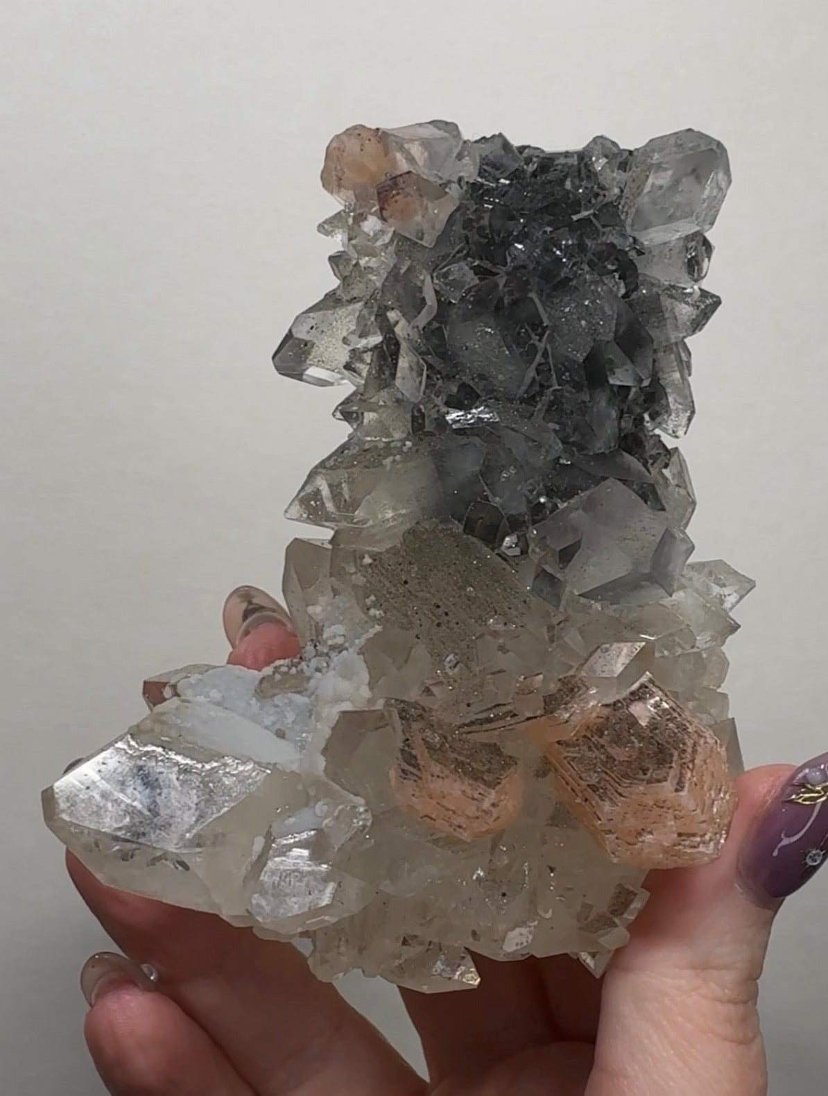 Diamond/Pink Apophyllite on Black Chalcedony with sugar | BDE
