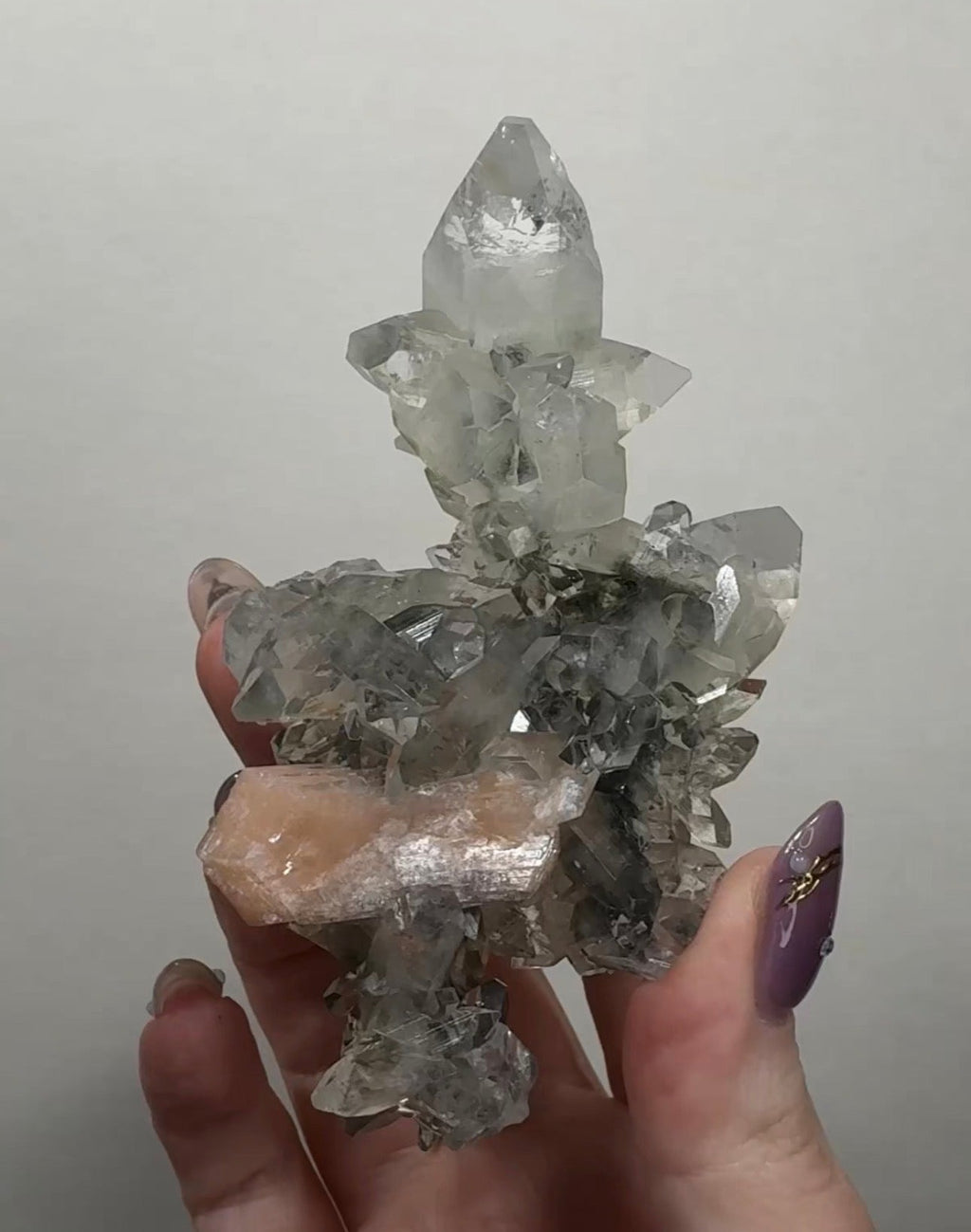 Diamond/Pink Apophyllite on Black Chalcedony | BDO