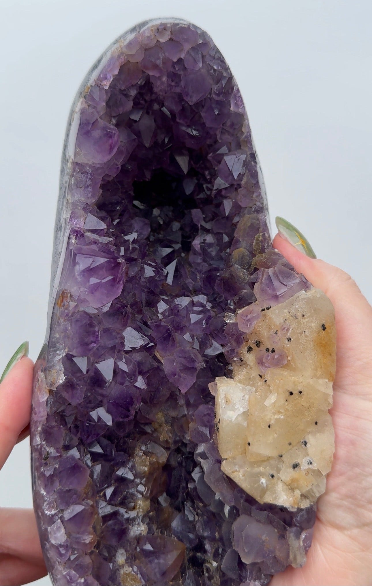 XL Purple Amethyst on stand with Calcite