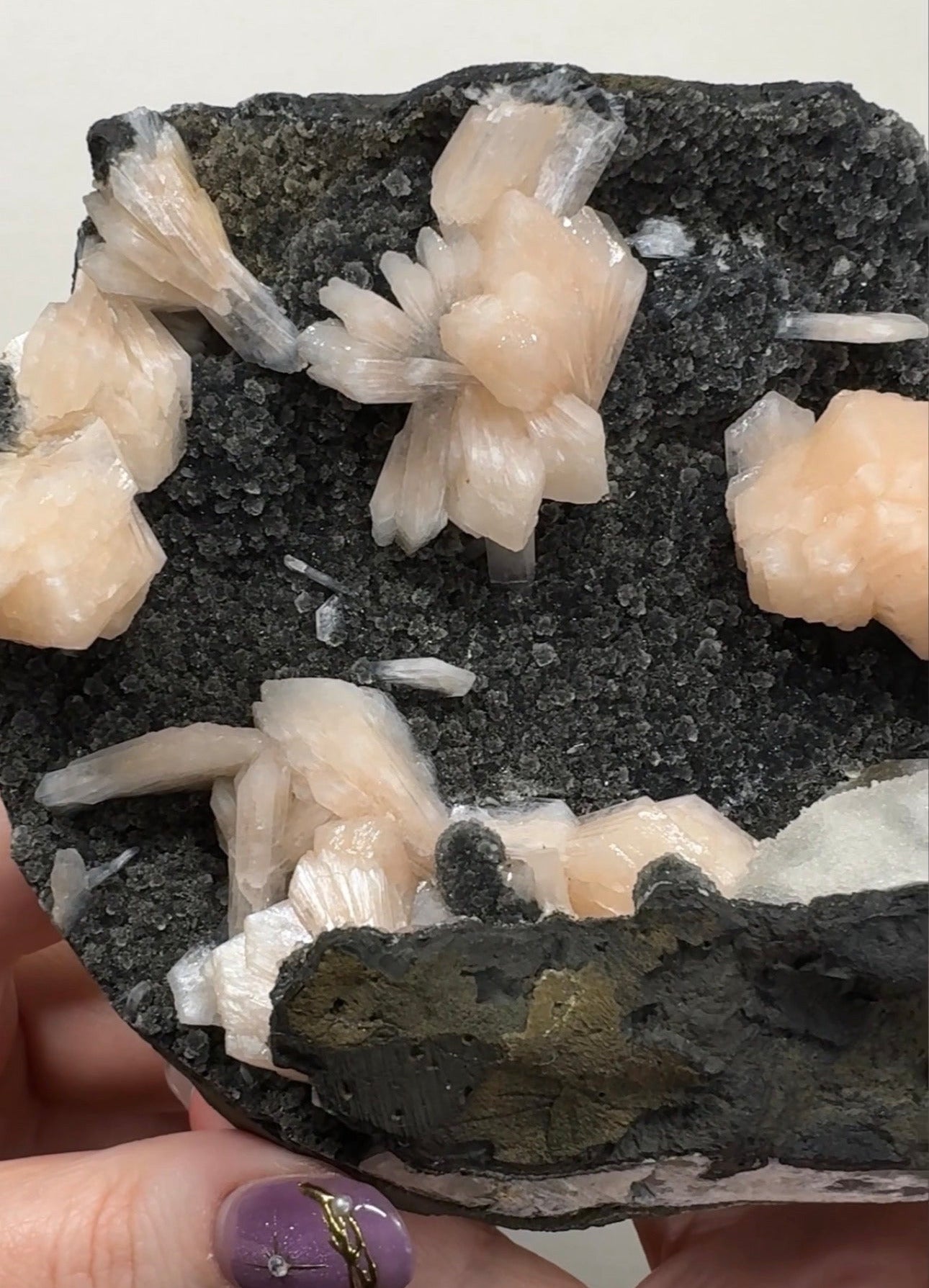 Pink Apophyllite on Black Chalcedony