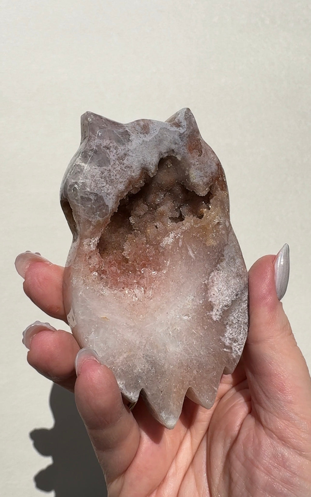 Druzy Pink Amethyst Owl