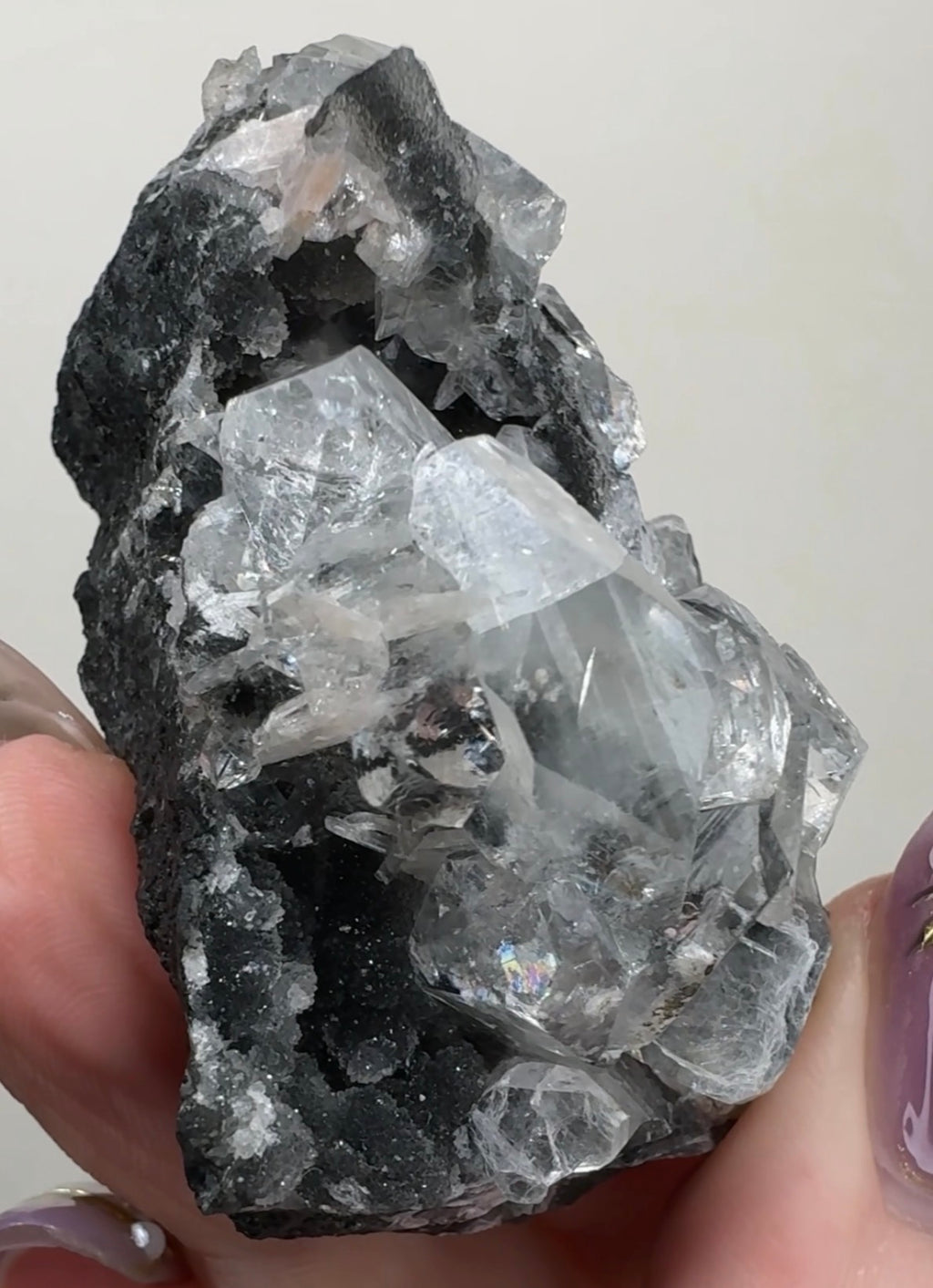 Diamond Apophyllite on Black Chalcedony