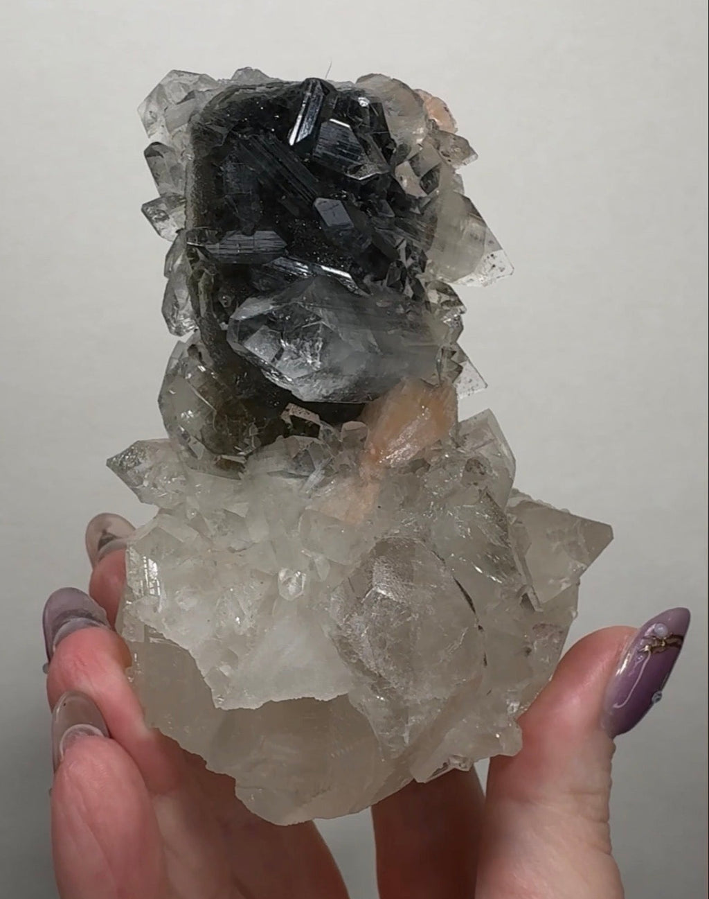 Diamond/Pink Apophyllite on Black Chalcedony with sugar | BDE